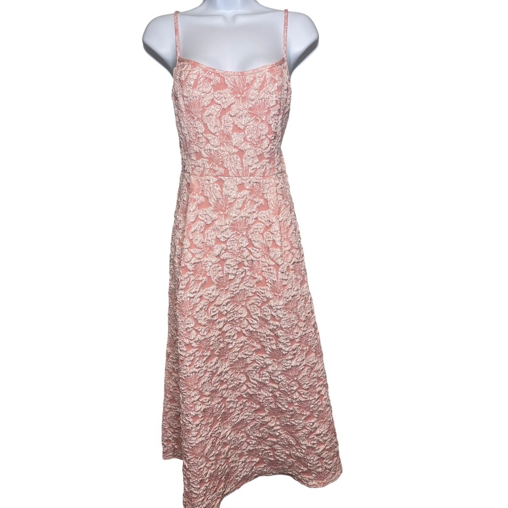 Floreya Women Pink Floral Brocade Midi Dress L Excellent Coquette Cocktail